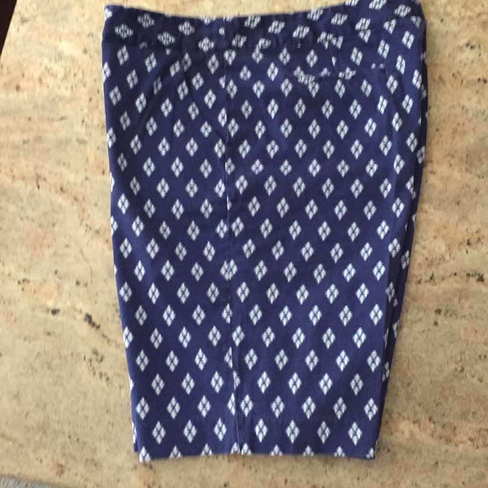 Navy & White Print Bermuda Shorts